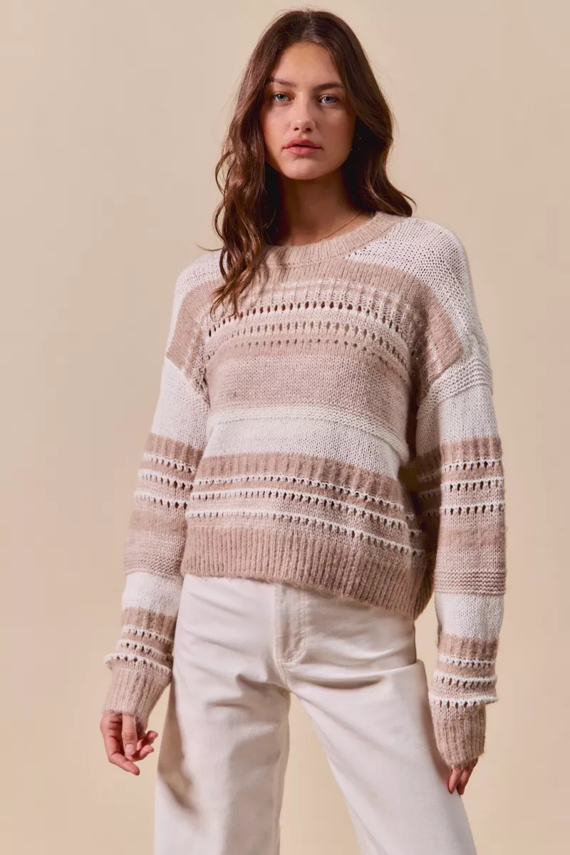 Variegated Stripe Textured Loose Fit Sweater