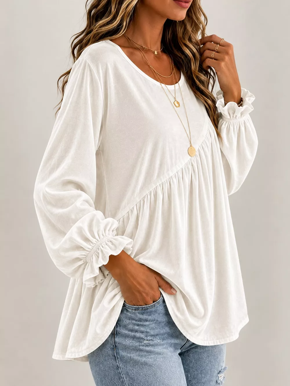 Full Size Velvet Long Sleeve Blouse Plus Size, image 2