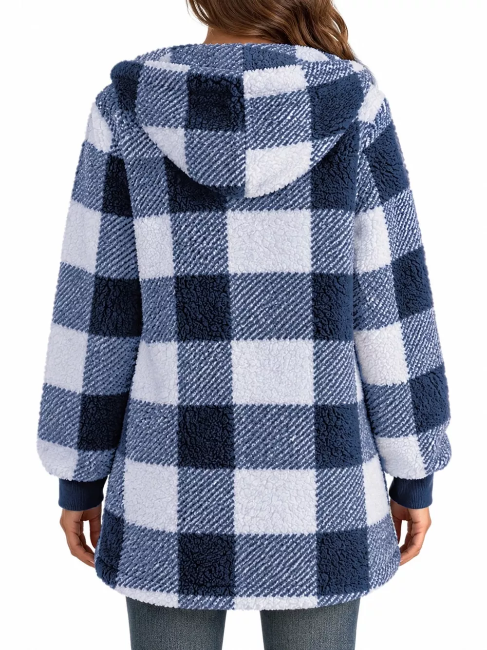 Full Size Plaid Sherpa Hooded Zip-Up Outerwear Plus Size, image 20