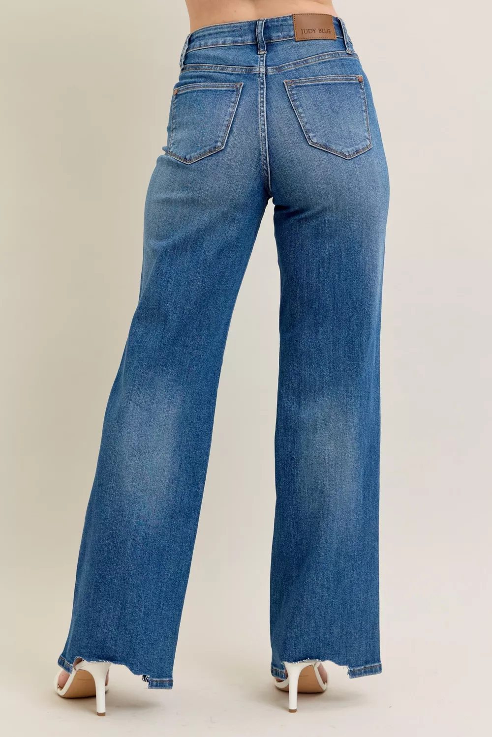 Full Size High Waist Tummy Control Chew Hem Destroy Wide Jeans Plus Size, image 14