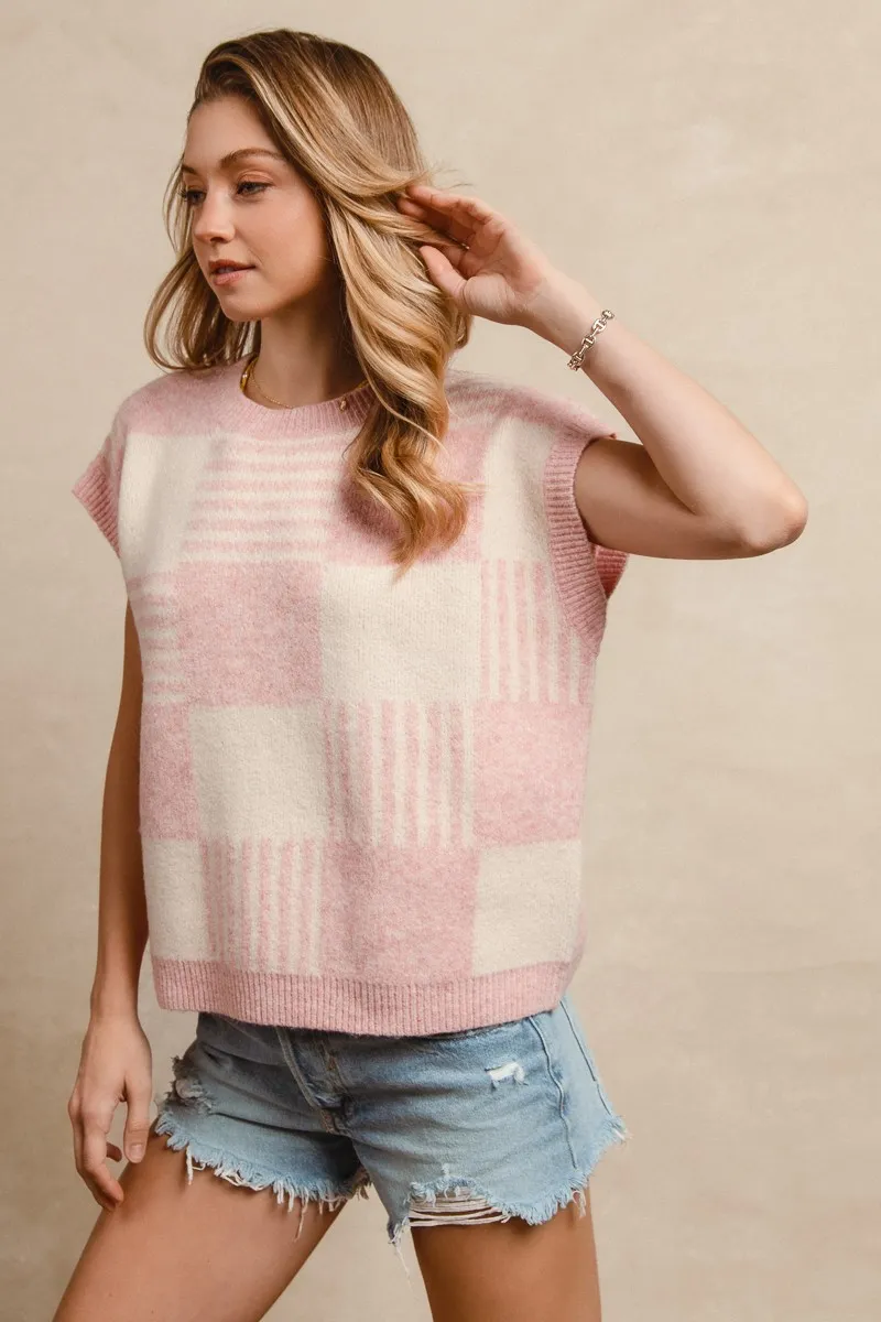 Checker With Stripes Pattern Sleeveless Sweater, image 4