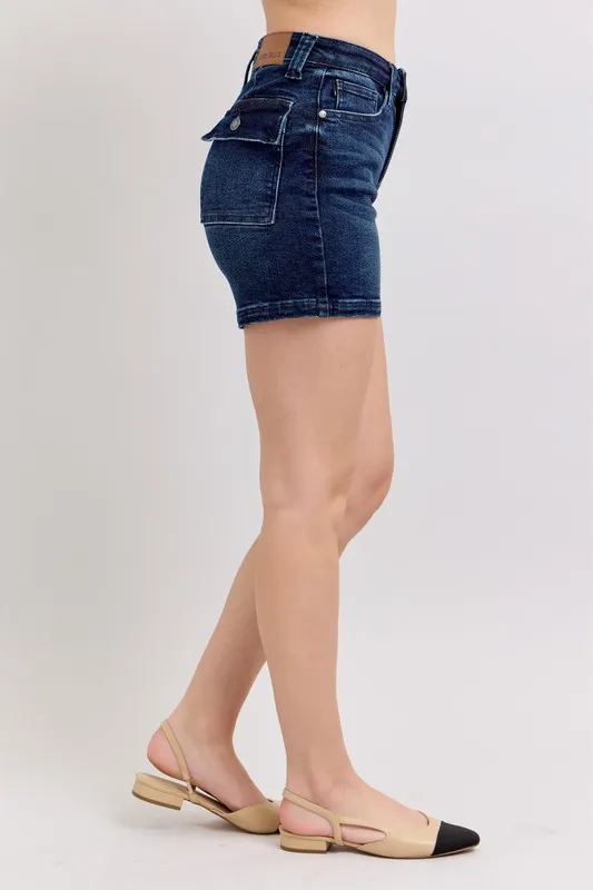 Full Size High Waist Back Flap Pocket Denim Shorts Plus Size, image 15