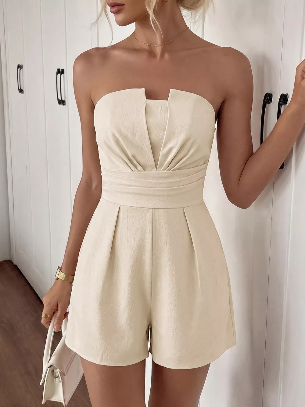 Strapless Pleated Detail Romper, image 3