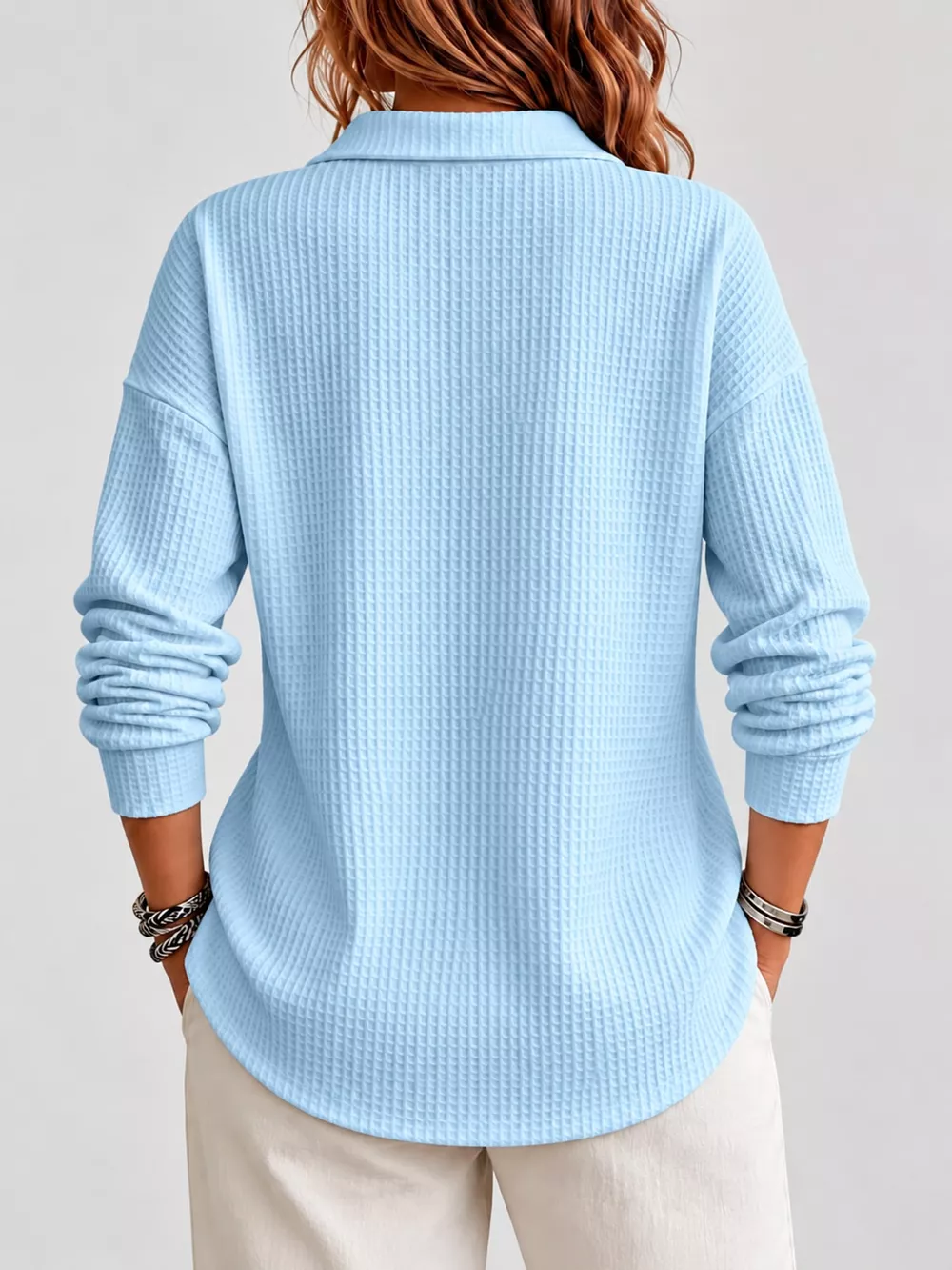 Full Size Waffle Knit Button Detail Top Plus Size, image 6