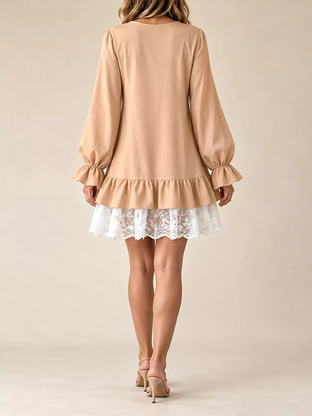 Lace Hem V-Neck Flounce Sleeve Dress, image 18