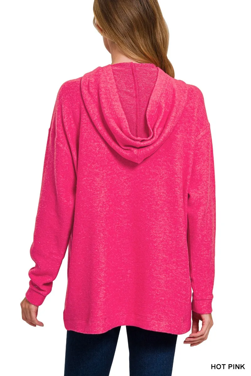 Hooded Brushed Melange Hacci Sweater, image 3
