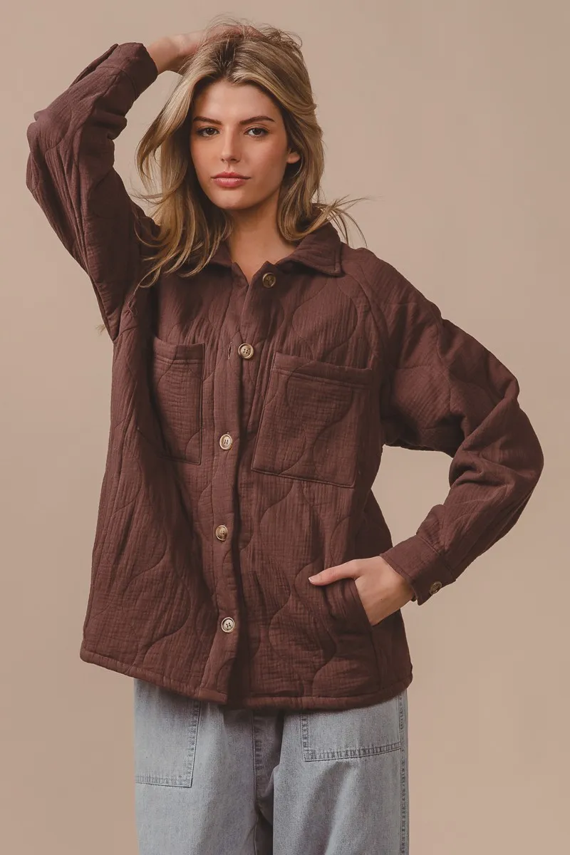 Quilted Wrinkle Gauze Long Sleeve Shacket, image 3