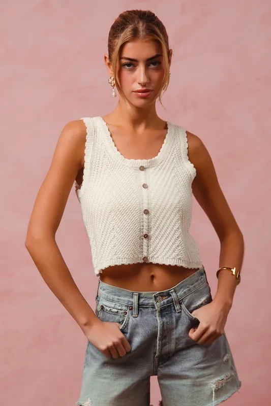 Chevron Pattern Buttoned Front Lightweight Tank Top, image 7