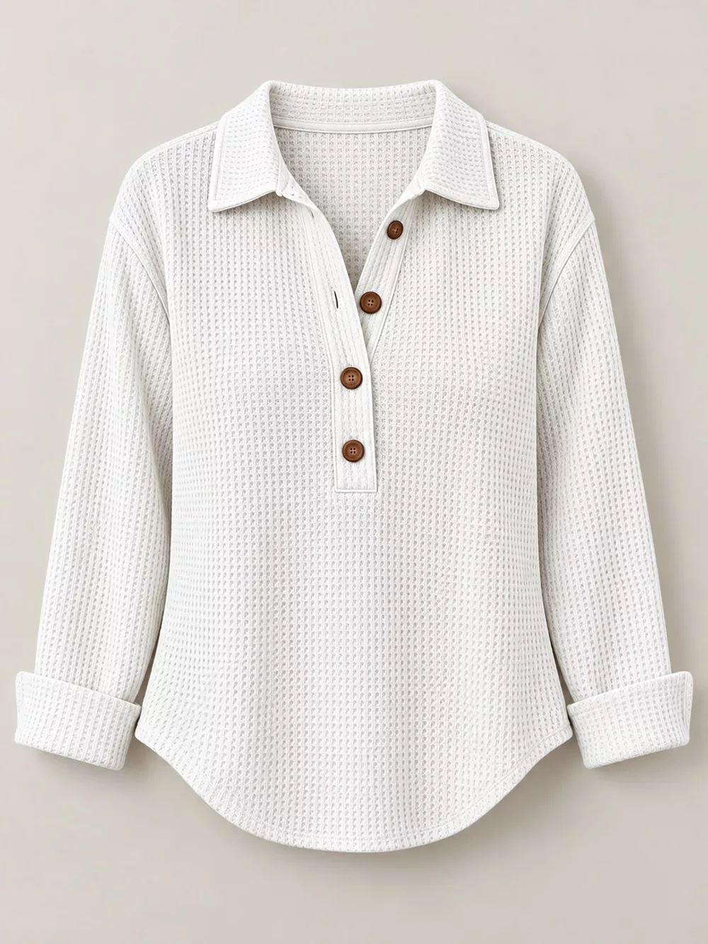 Full Size Waffle Knit Long Sleeve Polo Top Plus Size, image 23