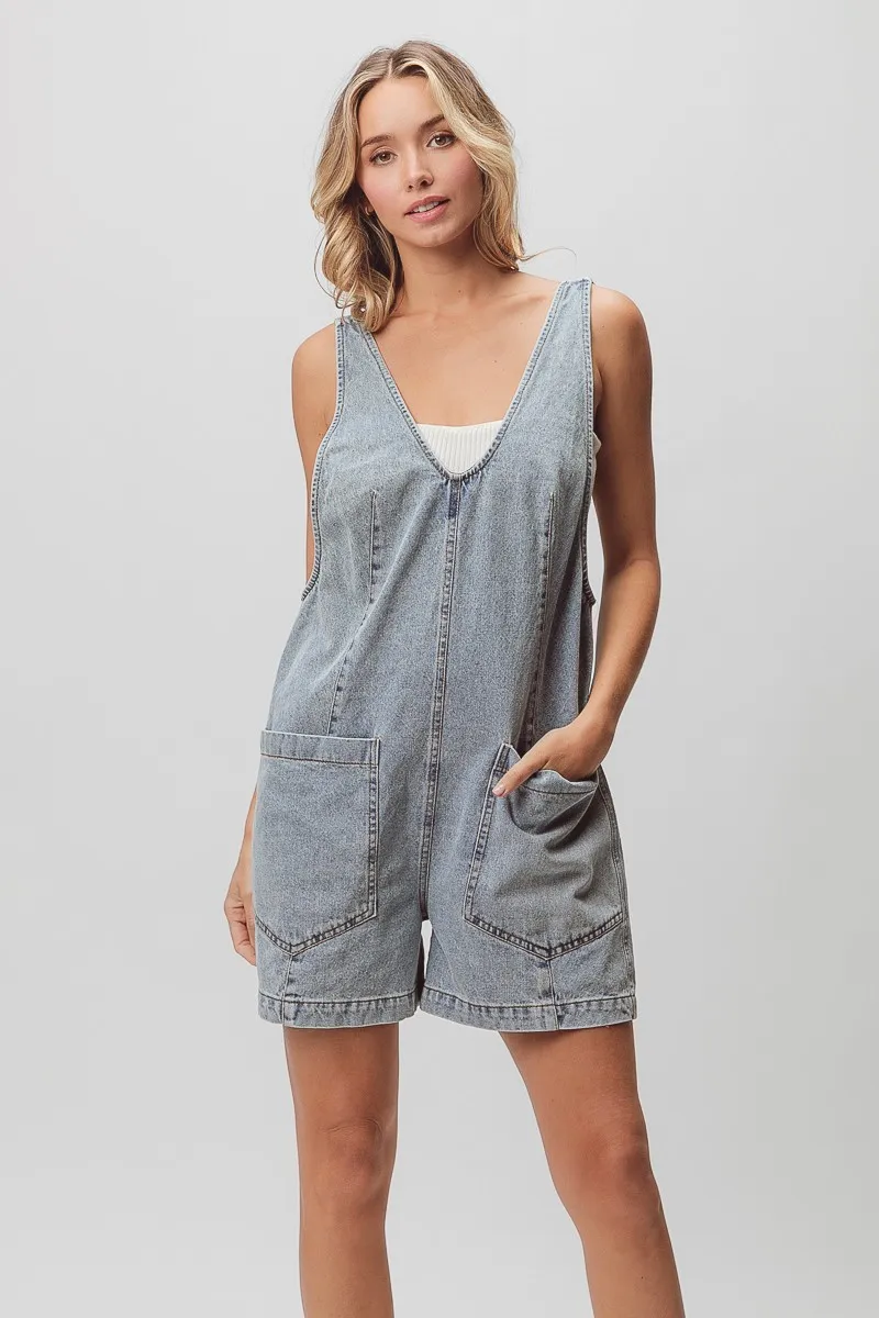 Patch Vintage Washed Denim Shortall, image 6
