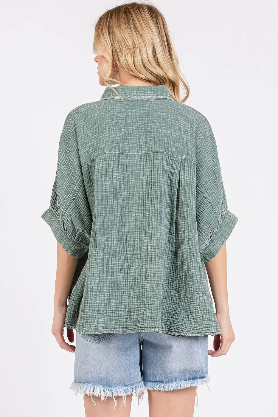 Mineral Wash Gauze Dolman Sleeve Button Down Shirt, image 5