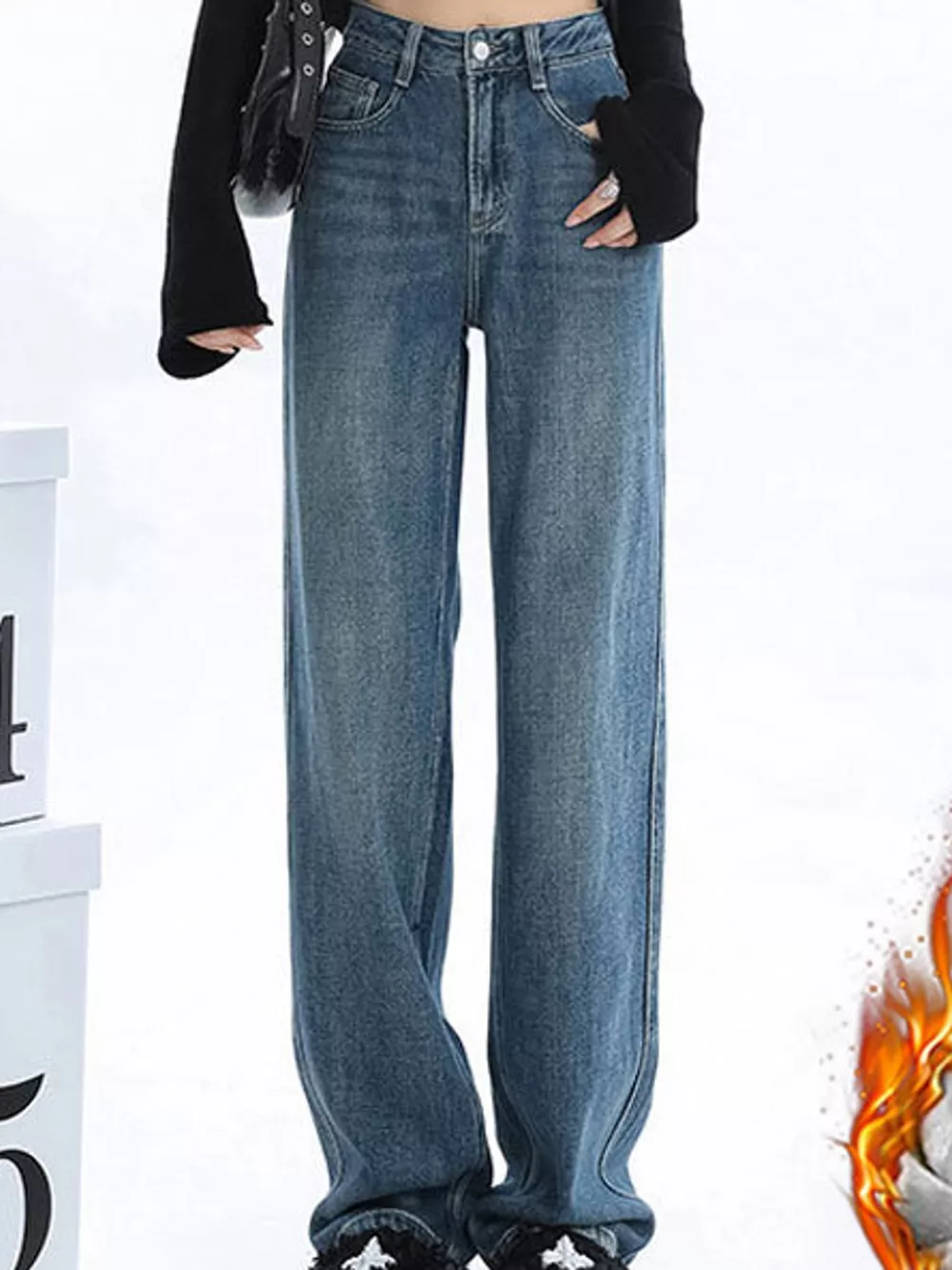 High-Waisted Vintage Wash Wide-Leg Jeans, image 6