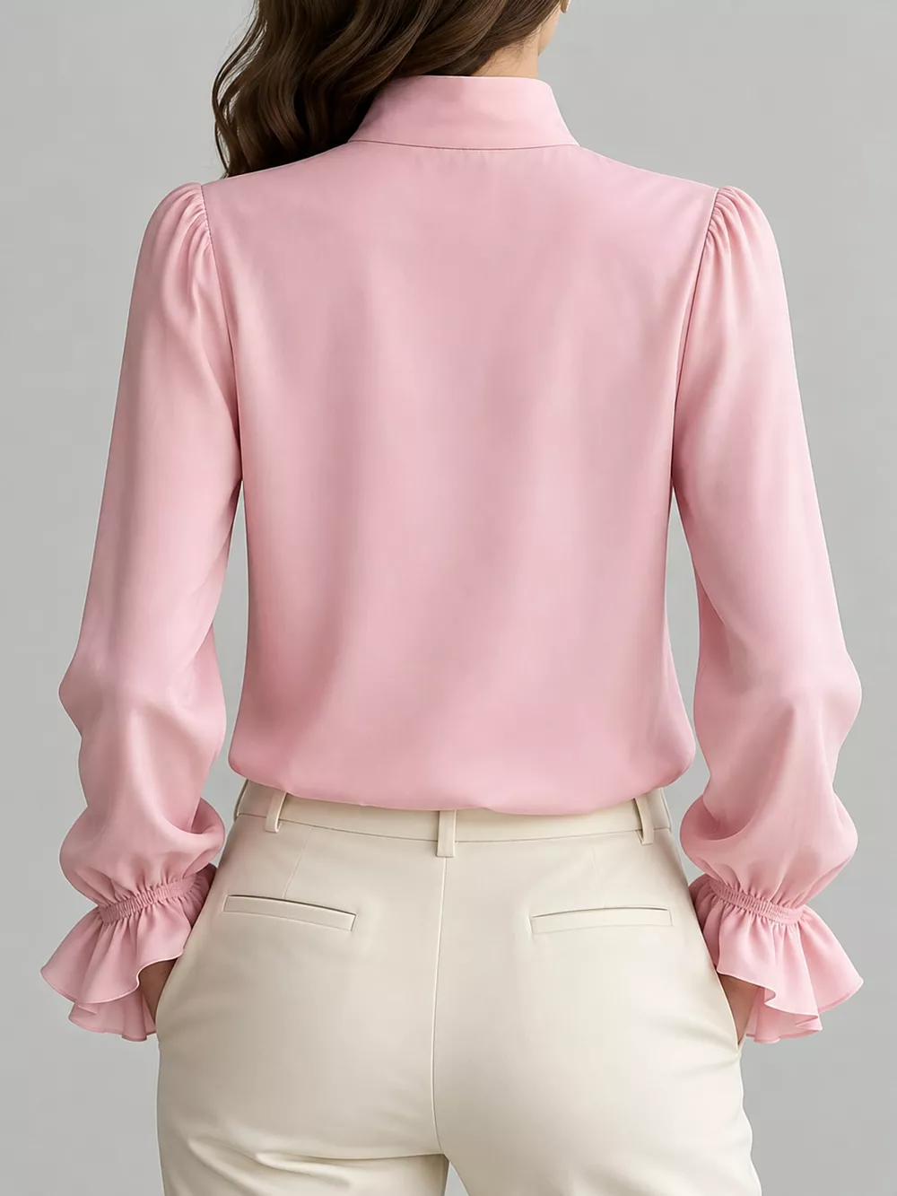Ruffled Stand-Collar Blouse with Long Lantern Sleeves, image 21