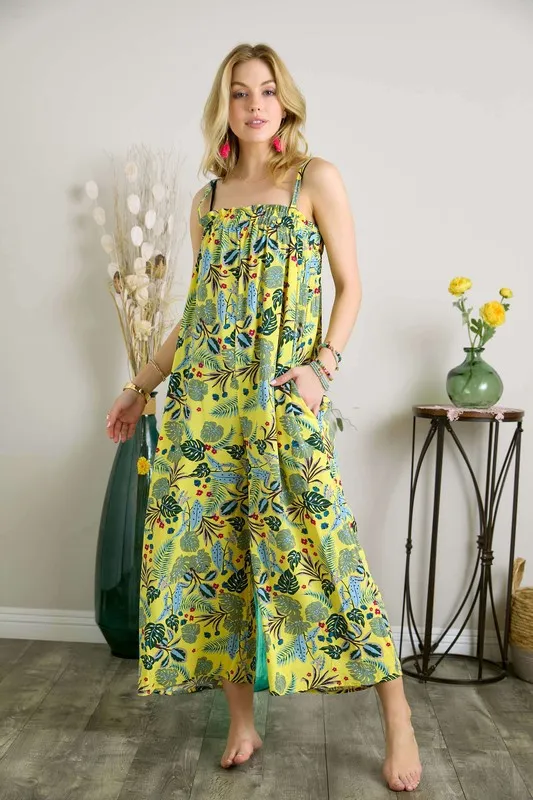 Elastic Detail Tropical Jumpsuit