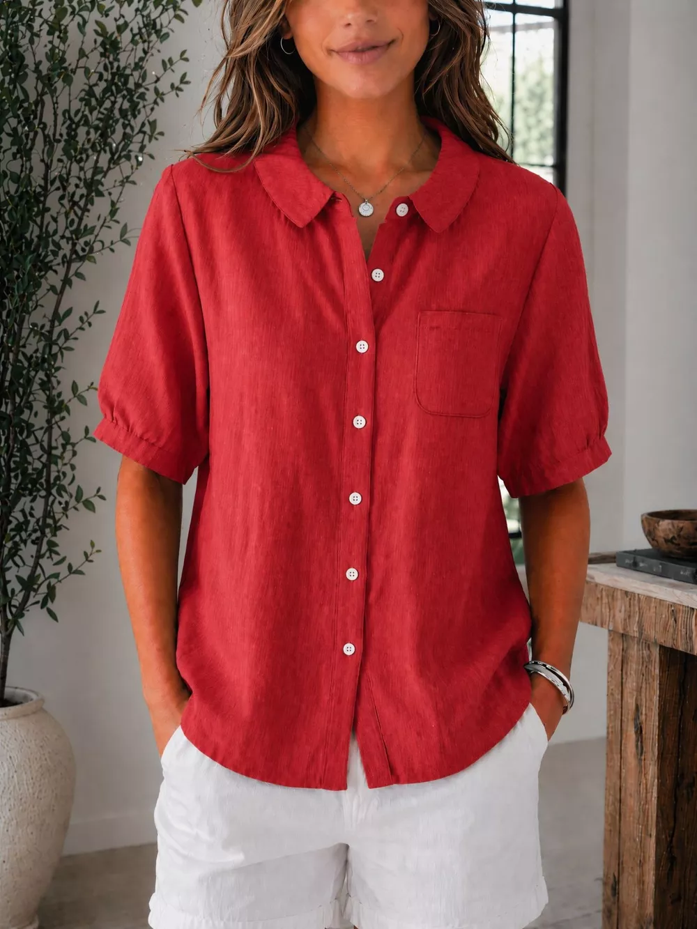 Full Size Button Up Short Sleeve Shirt Plus Size, image 9