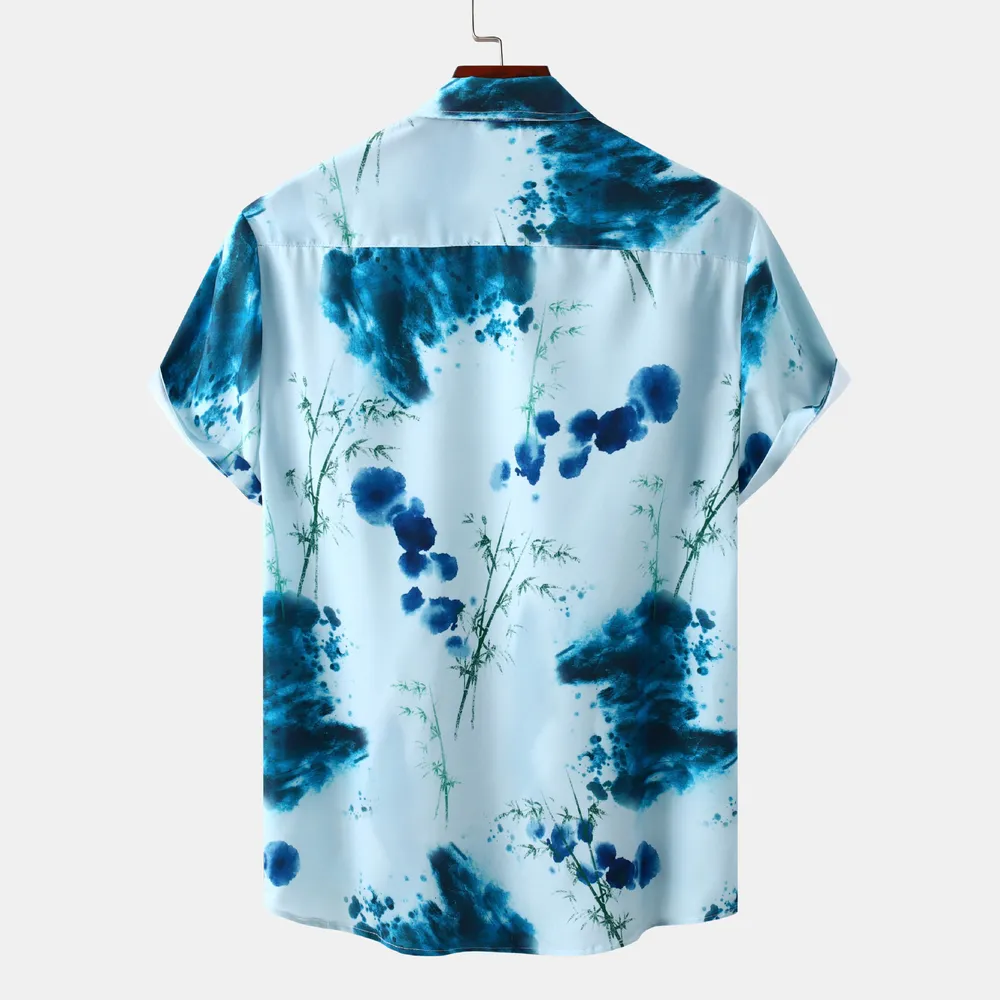Men's Plus Size Printed Button Up Short Sleeve Shirt, image 2