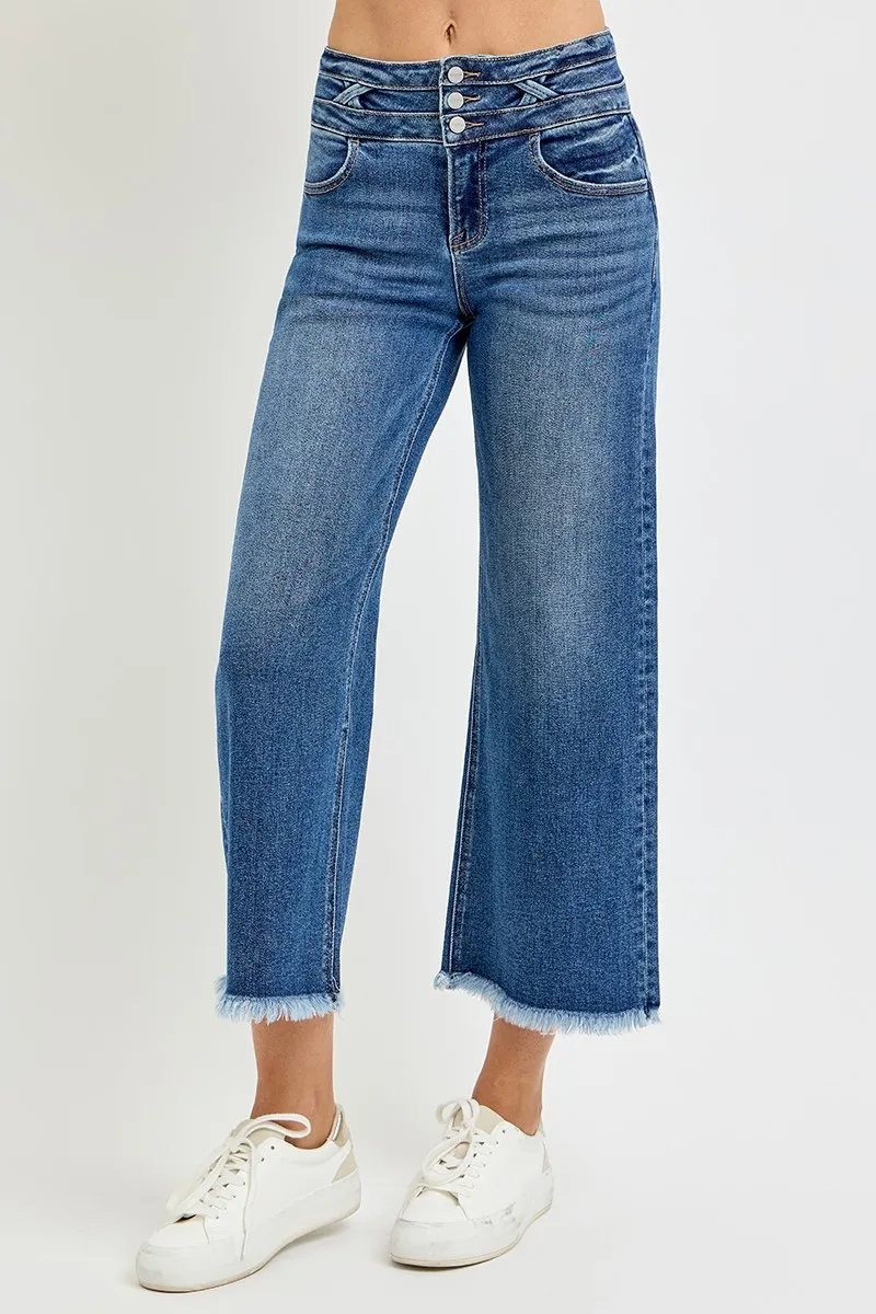 High Rise Crop Wide Leg Jeans with Wide Band Detail, image 4