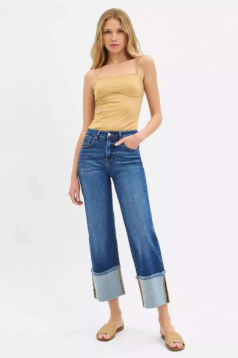 Full Size Mid Rise Crop Wide Wide Cuffed Jeans Plus Size, image 3