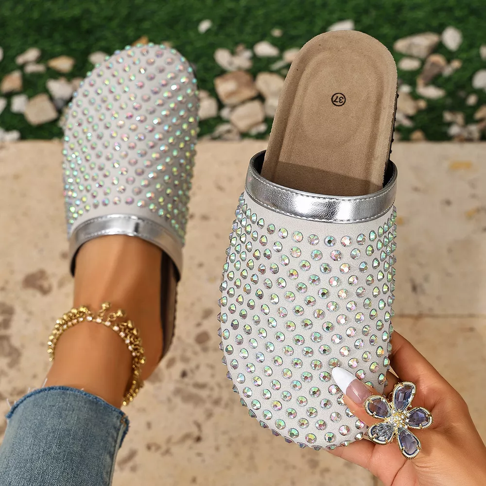 Sparkling Rhinestone Embellished Slip-On Sandals, image 7