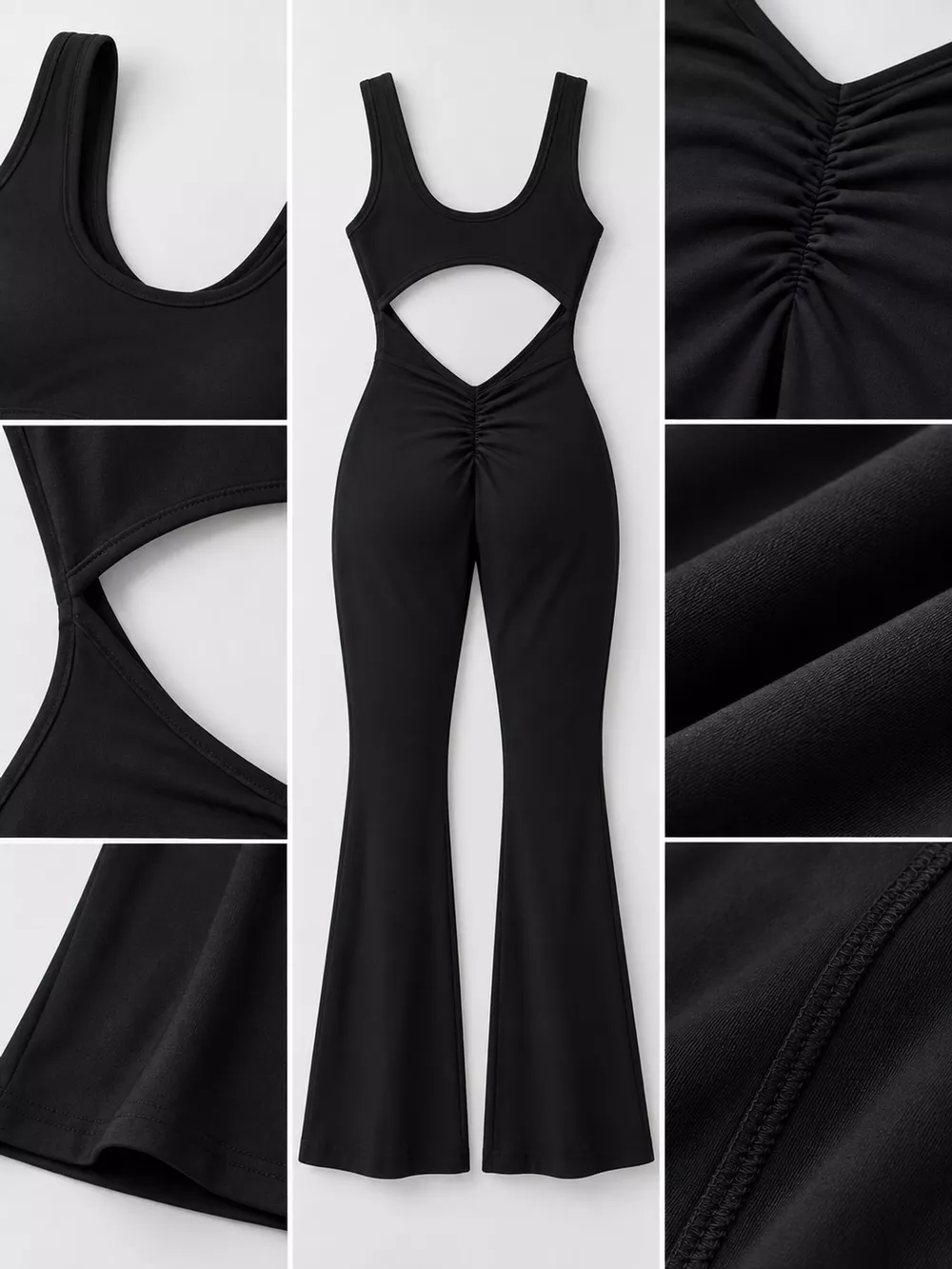 Seamless Scoop Neck Active Jumpsuit with Flared Leg Design, image 4