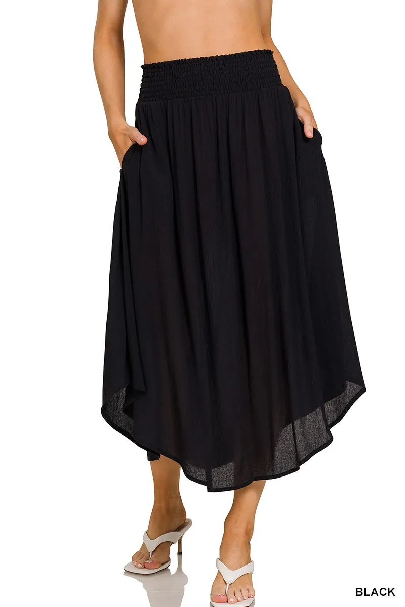 Woven Crinkle Smocked Waist Maxi Skirt W Pockets, image 2