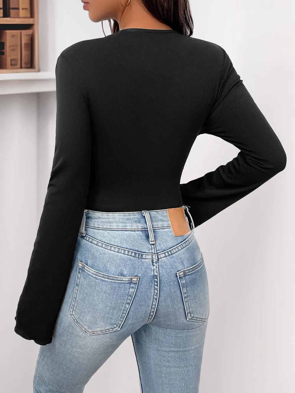 Flower Round Neck Long Sleeve Bodysuit, image 7