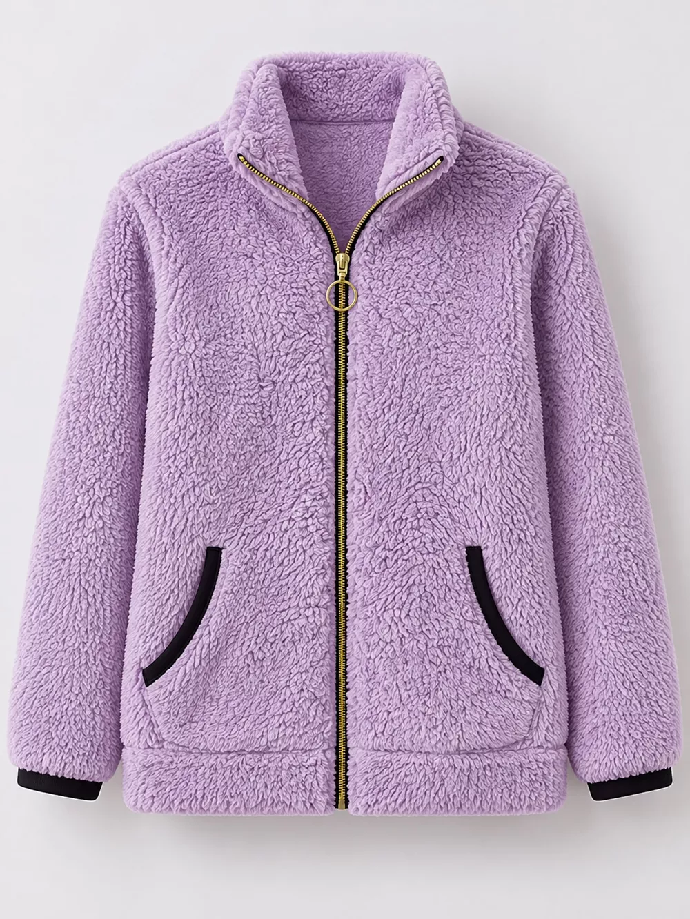 Full Size Fleece Zip-Up Jacket with Contrast Trim Plus Size, image 35