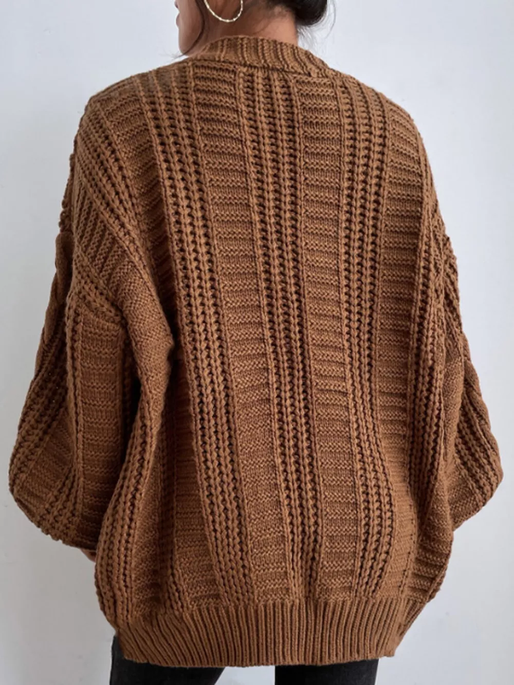 Cable Knit Button-Down Cardigan, image 3