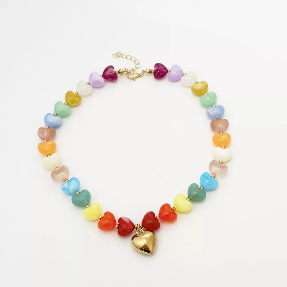 Colorful Heart Pendant Beaded Collarbone Necklace, image 6