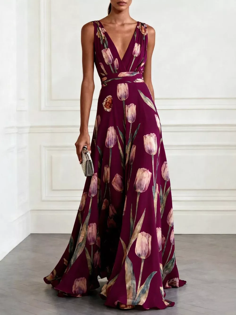 Full Size Sleeveless Floral Print Maxi Dress Plus Size, image 14