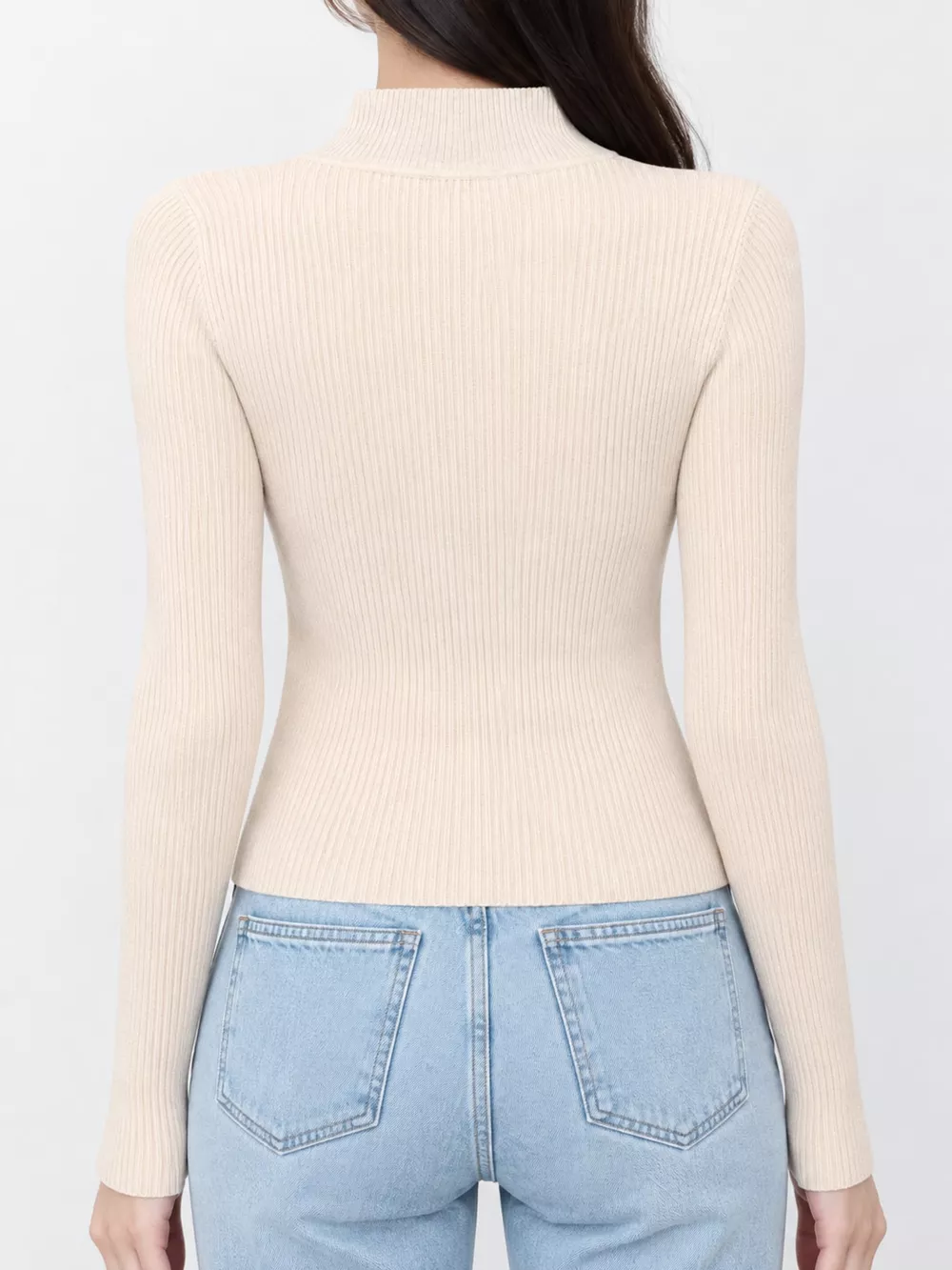Elegant Slim-Fit Ribbed Mock Neck Knit Top, image 50