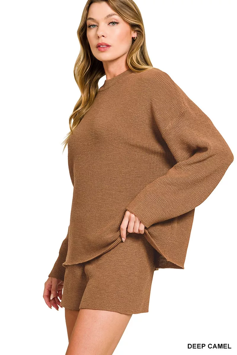 Round Neck Knit Top and Shorts Sweater Set, image 2