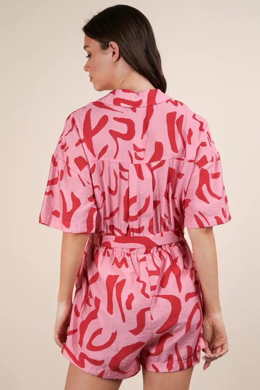 Oversized Printed Button Down Resort Romper, image 3