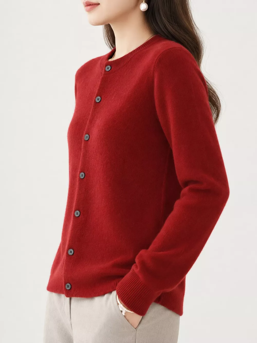 Classic Crew Neck Knit Cardigan, image 46
