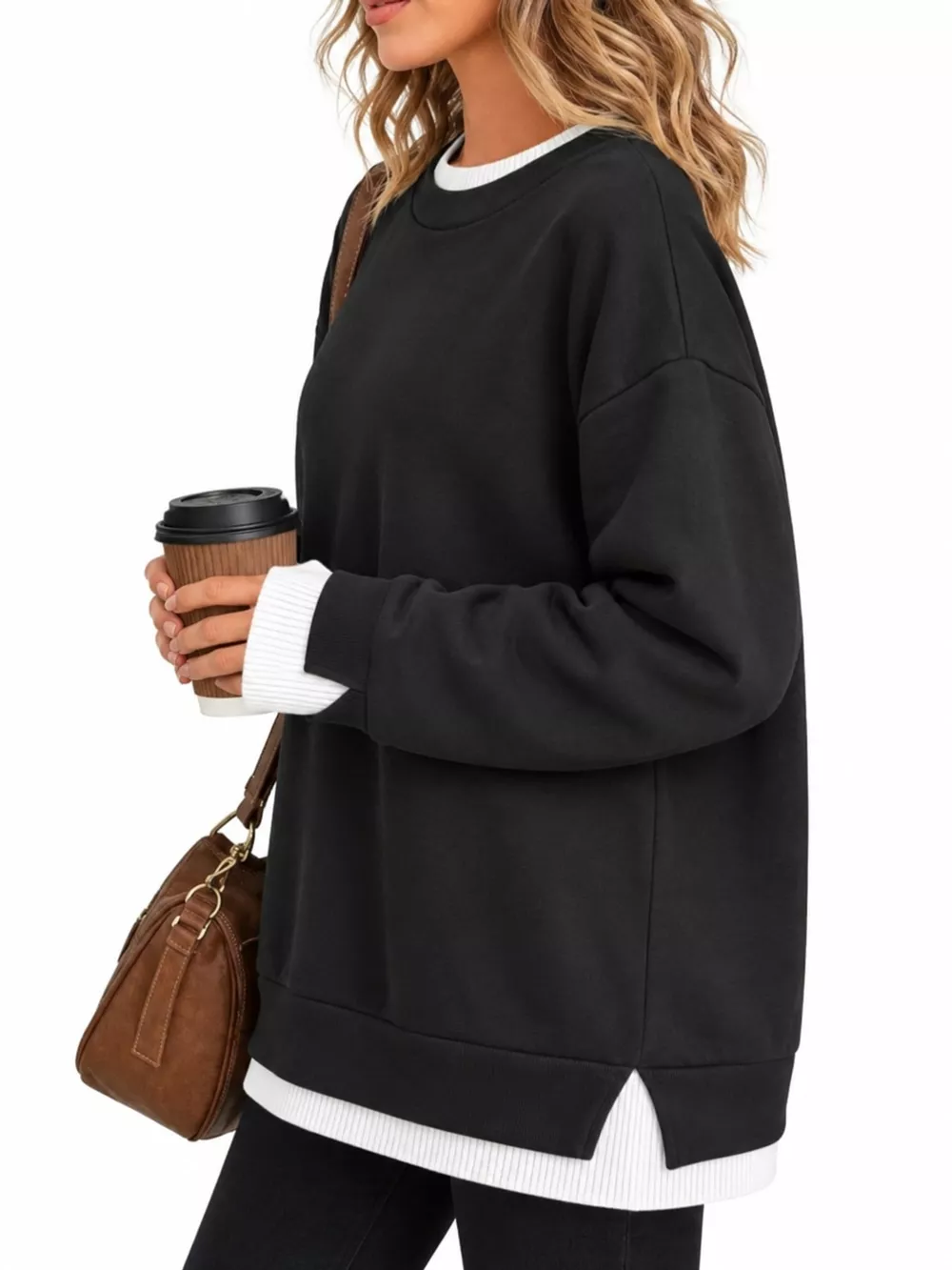 Full Size Layered Look Crew Neck Sweatshirt Plus Size, image 2