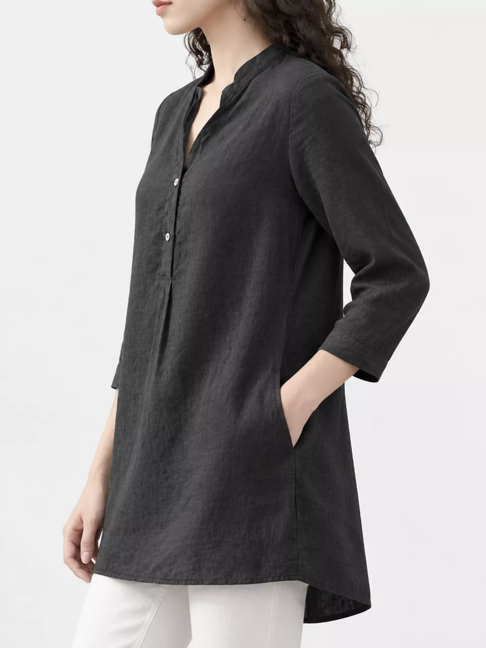 Full Size Button Detail 3/4 Sleeve Blouse Plus Size, image 30