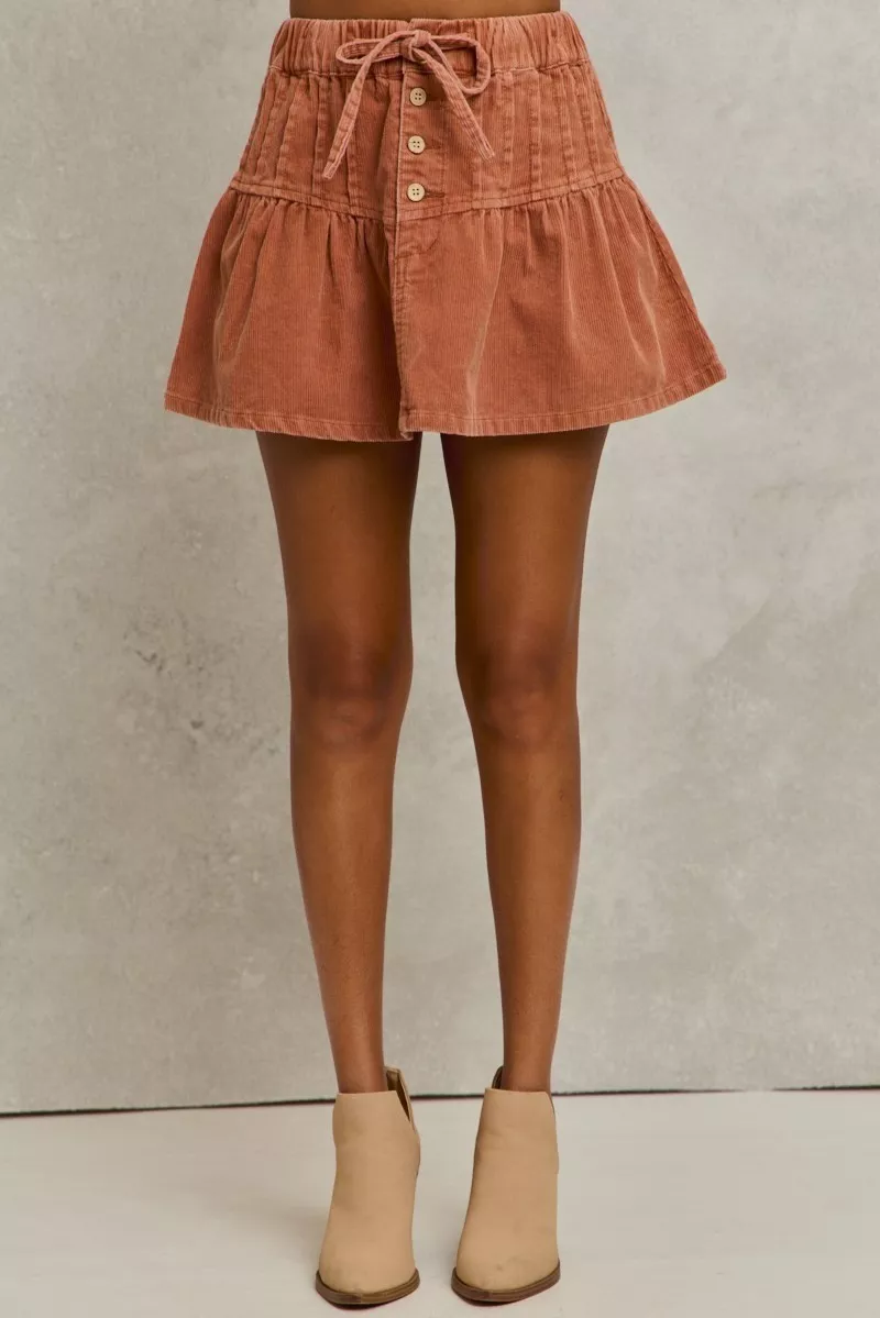 Mineral Wash Pintucked Corduroy Mini Flared Skirt, image 8