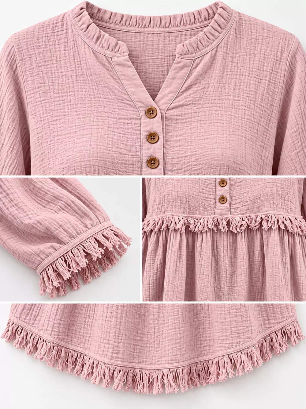 Full Size Frayed Hem Button Detail Blouse Plus Size, image 25