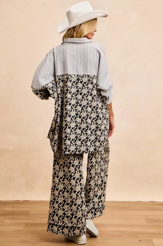 Stripes Jacquard Floral Mix And Match Shirt Top, image 5