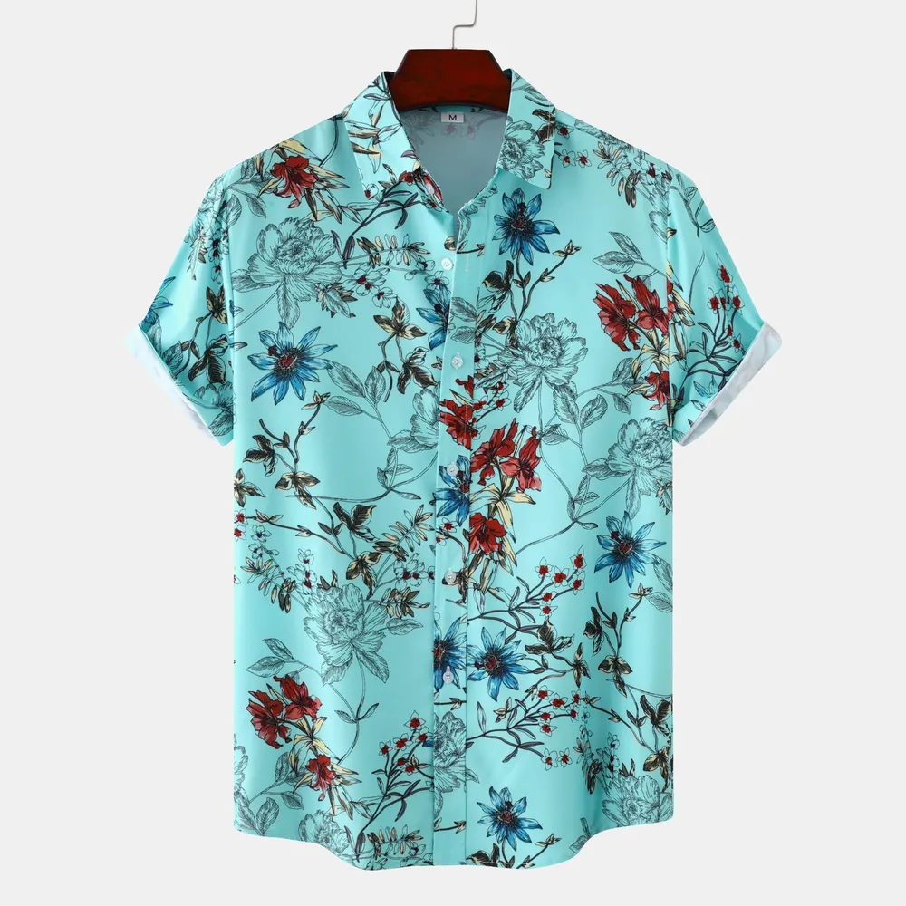 Men's Plus Size Floral Print Short Sleeve Button Down Casual Shirt, image 11