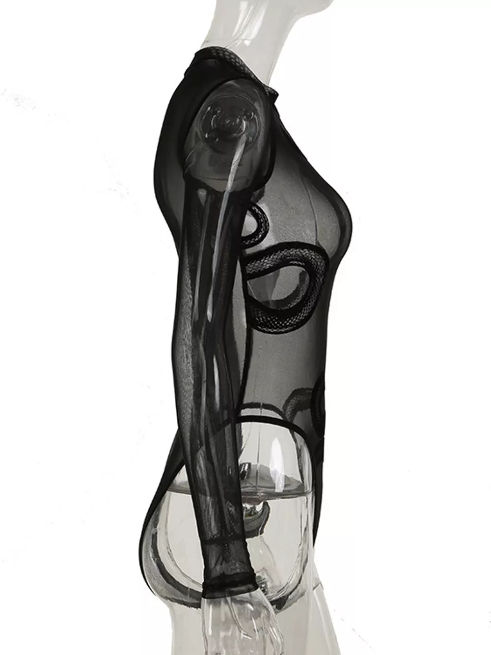 Sheer Mesh Snake Print Long Sleeve Bodysuit, image 7