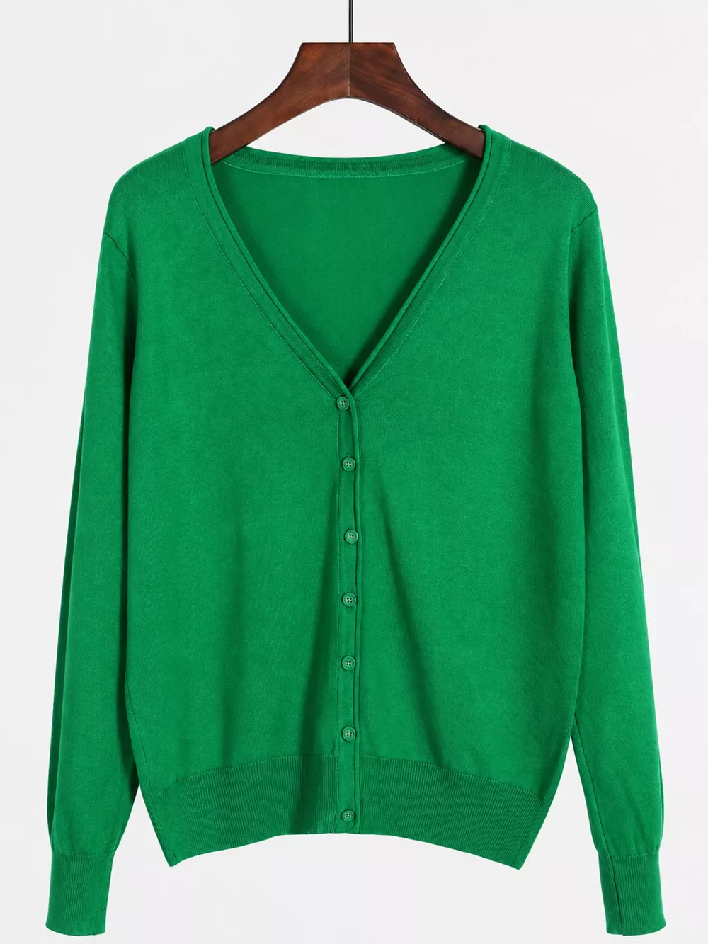 Classic V-Neck Button-Down Knit Cardigan, image 35