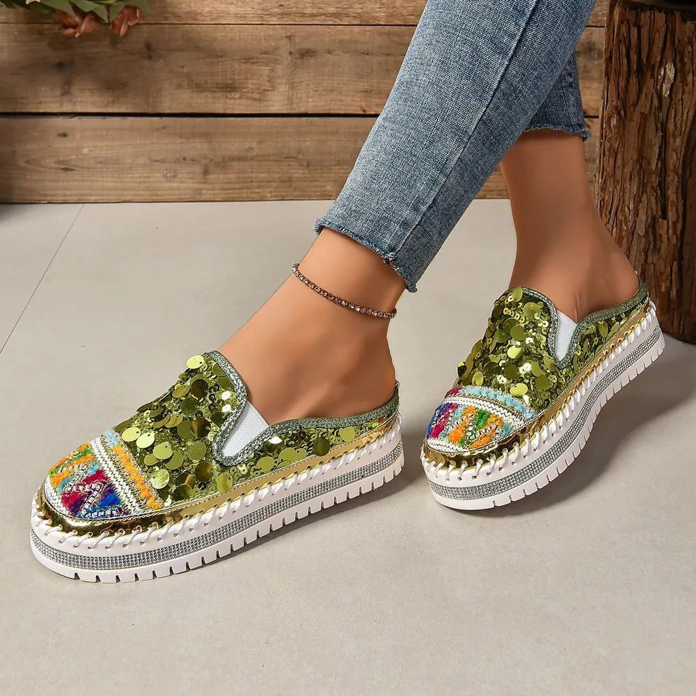 Sequin Round Toe Platform Loafers, image 9