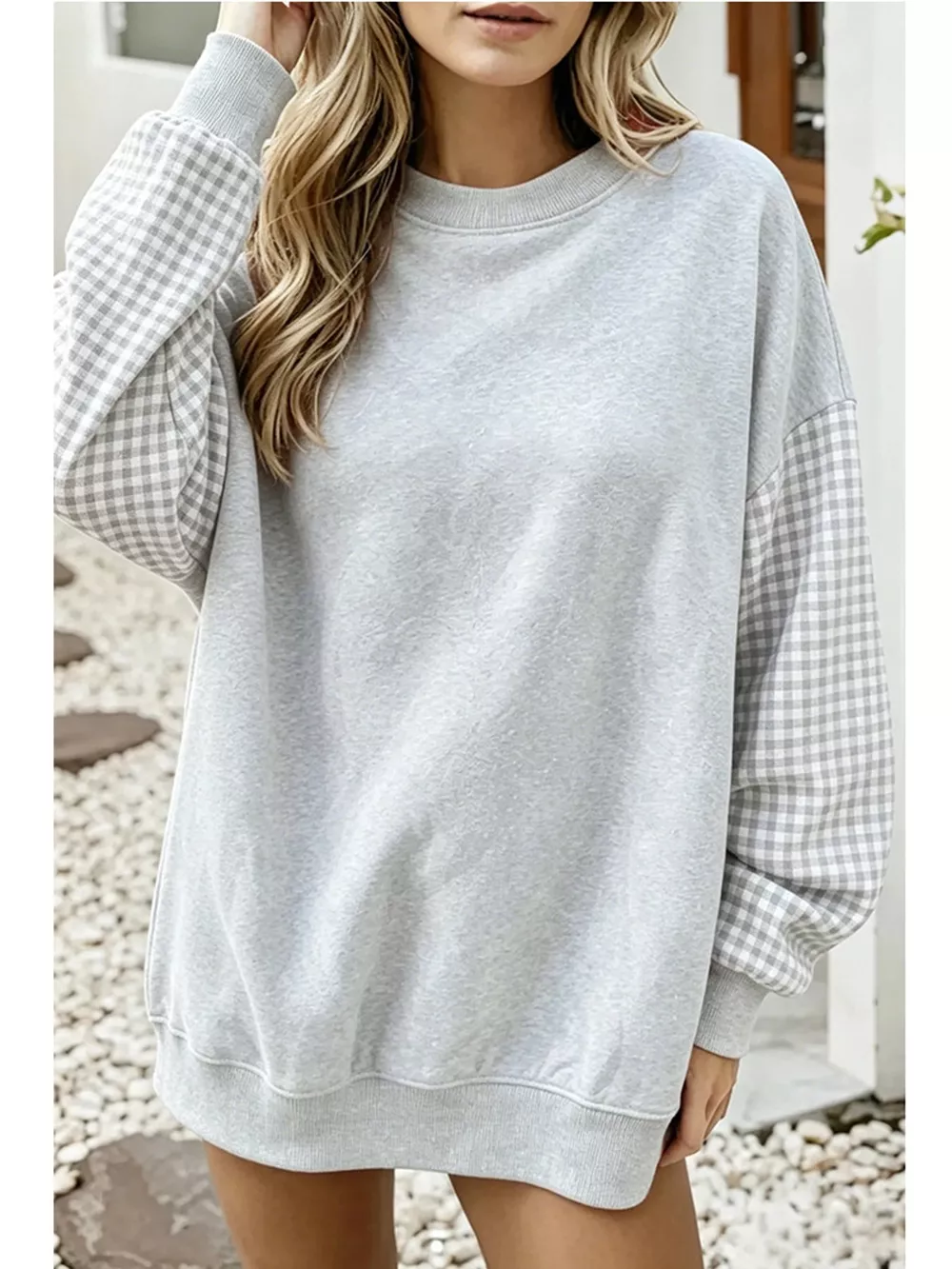 Plaid Dropped Shoulder Sweatshirt, image 10