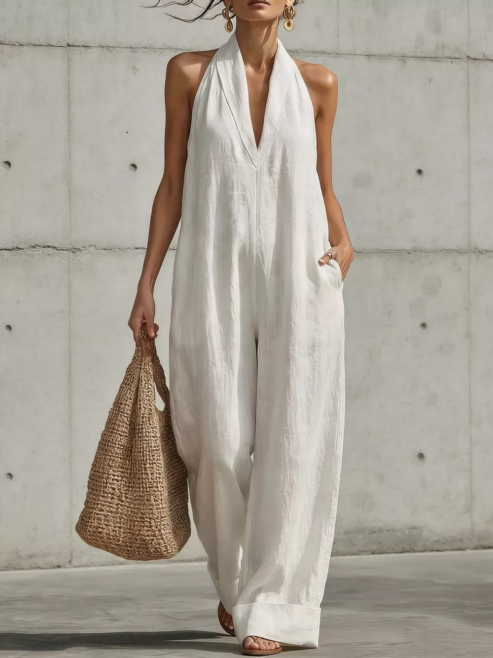 Full Size Halter Neck Wide-Leg Jumpsuit Plus Size