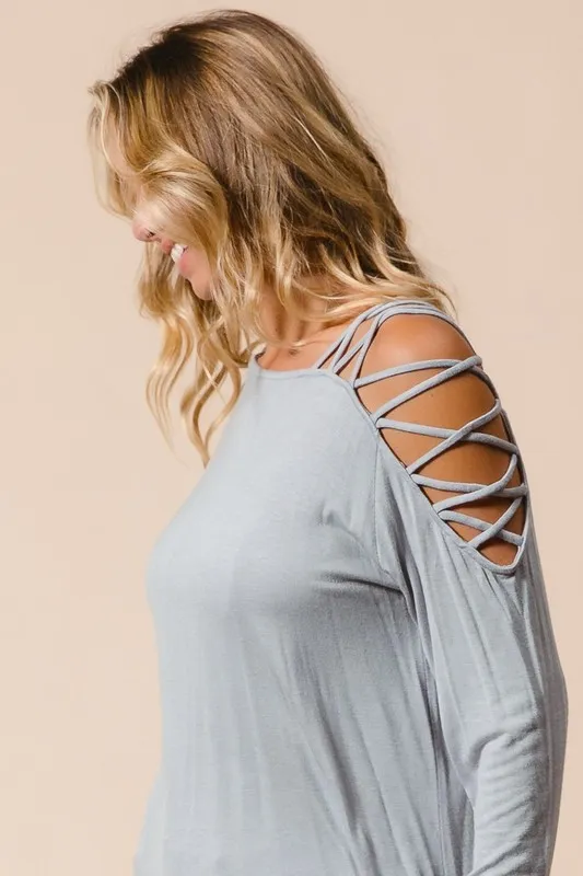Jersey Knit One Shoulder Top with Criss Cross, image 4