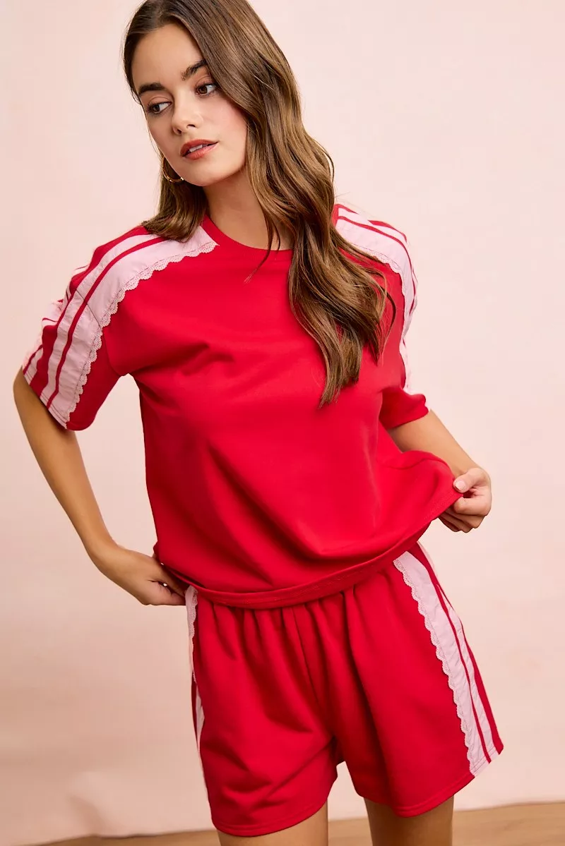 BiBi French Terry Side Lace Detail Short Sleeves Top, image 5