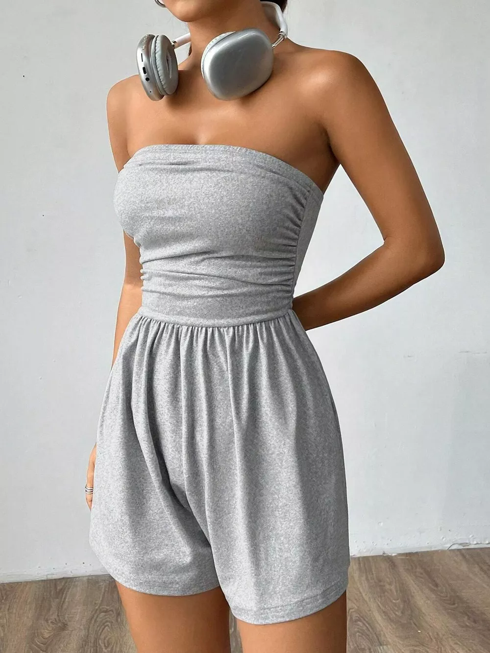 Chic Strapless Ruched Waist Romper, image 22
