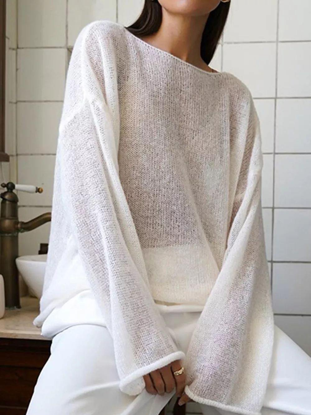 Lightweight Dropped Shoulder Knit Cover Up, image 2