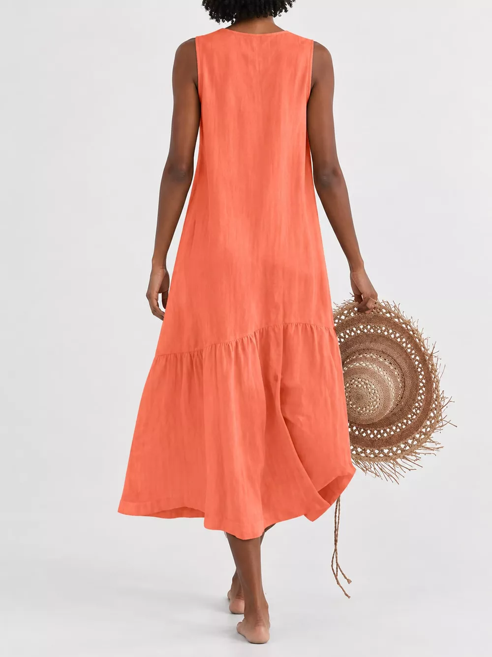Full Size V-Neck Button Front Sleeveless Midi Dress Plus Size, image 33